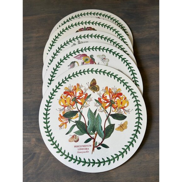 5 Portmeirion Placemats Round 9.5" Cork Back Great Condition Botanic Garden Flow - Picture 1 of 8